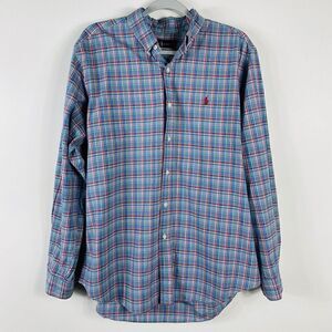 Ralph Lauren Size Large Plaid Long Sleeve Button Shirt Blue 100% Cotton